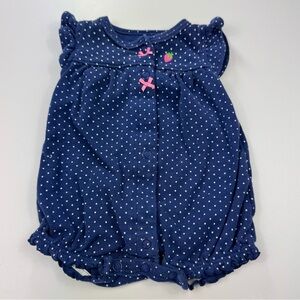 Carter's Newborn Girl's Navy Blue Polka Dot Kawaii Strawberry Baby Romper
